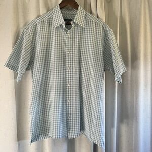 Johnston Murphy Button Down Shirt Men Large Green White Short Sleeves‎ Collar